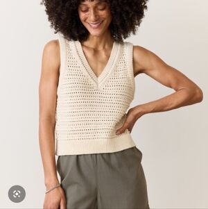 Marine Layer Cream Crochet V-Neck Sweater Vest